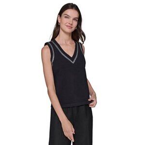 Iris Setlakwe Black V-Neck Suede Trim Stretch Shell Black Tank Top Women’s Large